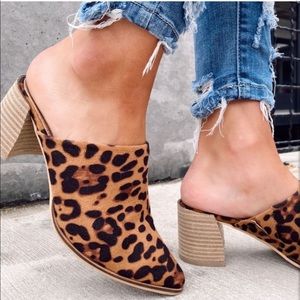 Leopard Print Block Mule Heels